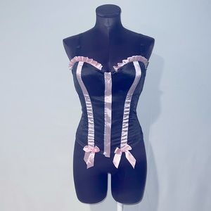 PLAYBOY Black&Pink Satin Corset with Pink Bows & adjustable/removable straps!